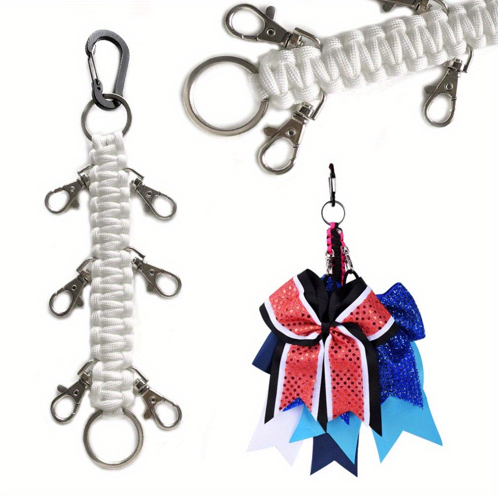 Handcrafted Cheerleading Bow Holder for Girls - Durable Metal, Fashion-Forward Design with 6 Clips & Key Ring - Perfect for High School & College Sports details 2