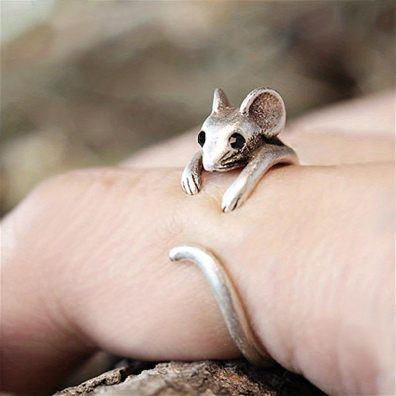 

2pc Cute Mouse Open Ring Niche Animal Design Finger Ring Jewelry Party Favors Daily Wear