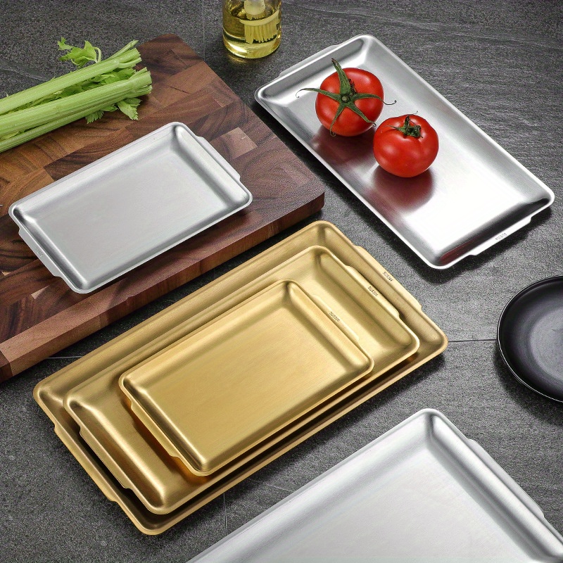 

1pc Stainless Steel Rectangular Plate Thickened Barbecue Plate, Vegetable Plate, Sushi Plate, Flat Bottom Tray, Storage Plate, For Restaurants