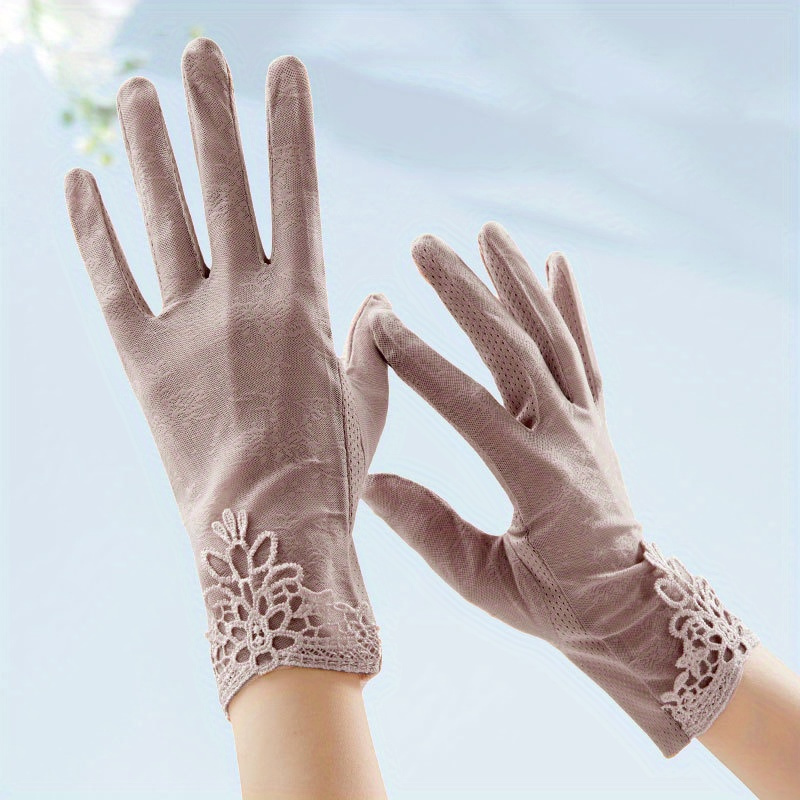 Lace Sun Gloves Solid Color Flexible Touchscreen Gloves - Temu