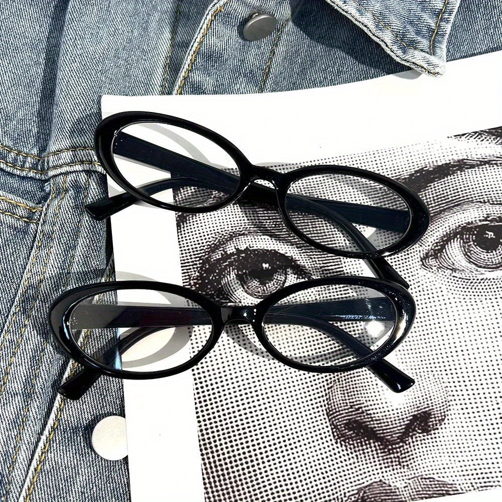 2d flat black oval framed glasses womens y2k retro narrow - Temu display picture 1