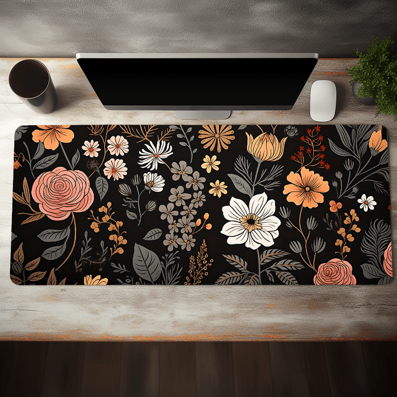 

Black Boho Floral Xxl Large Mouse Pad Non Slip Beautiful Computer Desk Mat, Computer Hd Keyboard Pad Rubber Base Stitched Edge, Mouse Pad Desk Mat For Home Office Gift