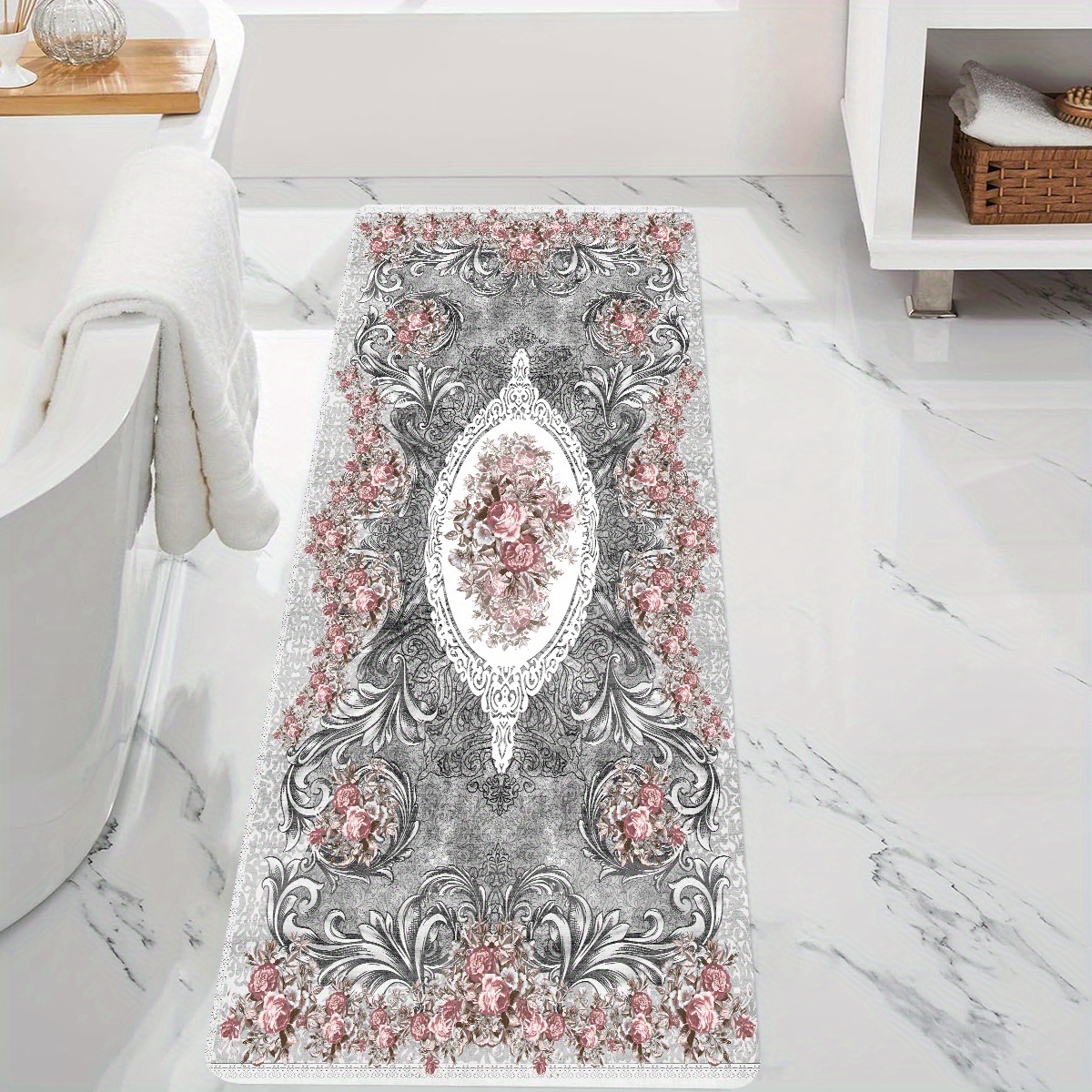 1pc Persian Print Bathroom Mat, Bohemian , Bathroom Absorbent Floor Mat, Non-slip Shower Mat Carpet, Shower Basin Foot Mat, Bathroom Door Mat, Home Decoration, Bathroom Decoration