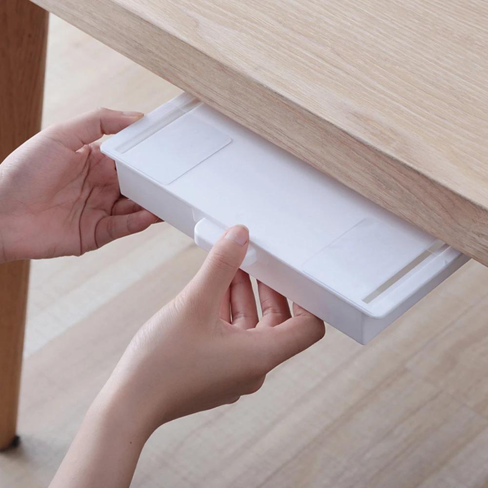 

1pc Self Adhesive Under Desk Drawer, Plastic Abs Storage Organizer, Dustproof Roof Home Office Storage Box, Stationery/cosmetic/sundries Holder, Space Saving Bedroom Accessories
