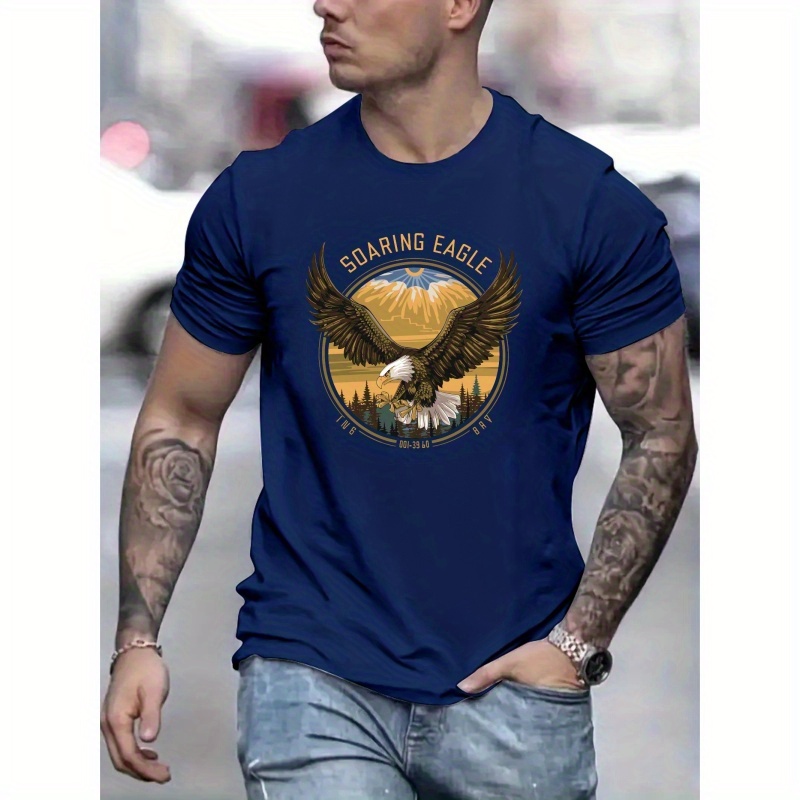 

Soaring Eagle Print Tee Shirt, Tees For Men, Casual Short Sleeve T-shirt For Summer