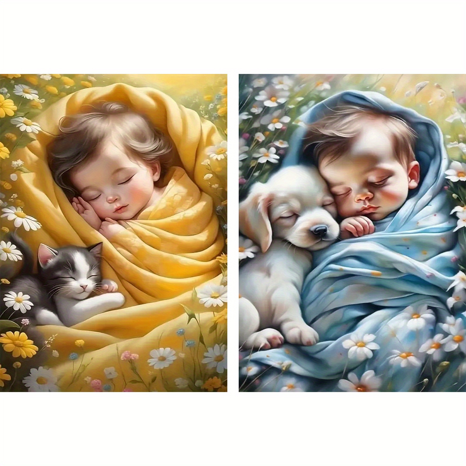 

2pcs 5d Diy Adult Large Diamond Art Painting Set, 12x16inch/30x40cm Sleeping Baby Round Full Diamond Art Number Picture Kit, Suitable For Home Wall Decor Gift Mother's Day, Easter