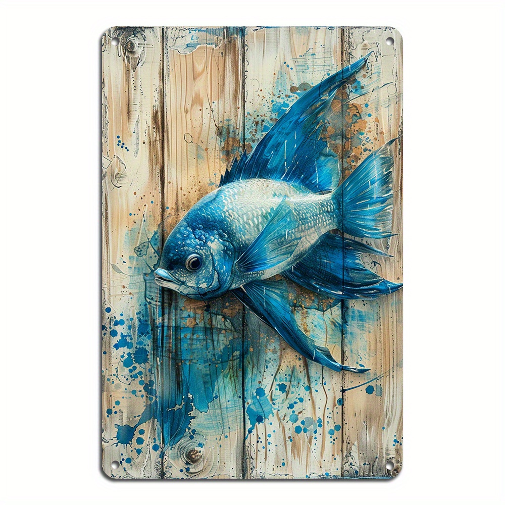 

Vintage Fish Metal Tin Sign - Reusable Aluminum For Home, Bar, Cafe & Garage Decor, , 8x12 Inches, Room Decor