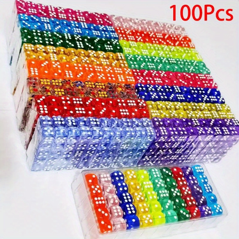 

100pcs Acrylic 6-sided Rounded Edge Dice Set For Board Games, Large Size, Easy To Read,