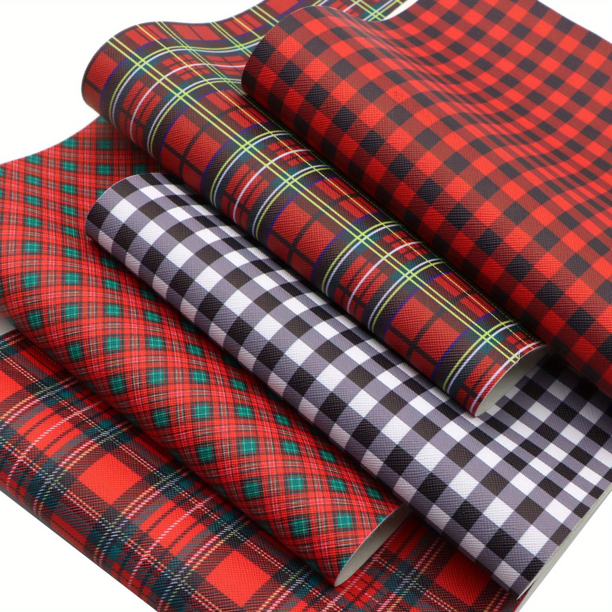 

5pcs Set Red & Black Buffalo Plaid Faux Leather Sheets, 7.87x12.99", Textured Synthetic Fabric Rolls For Diy Earrings, Hair Bows & Craft Projects - Perfect Christmas Supplies