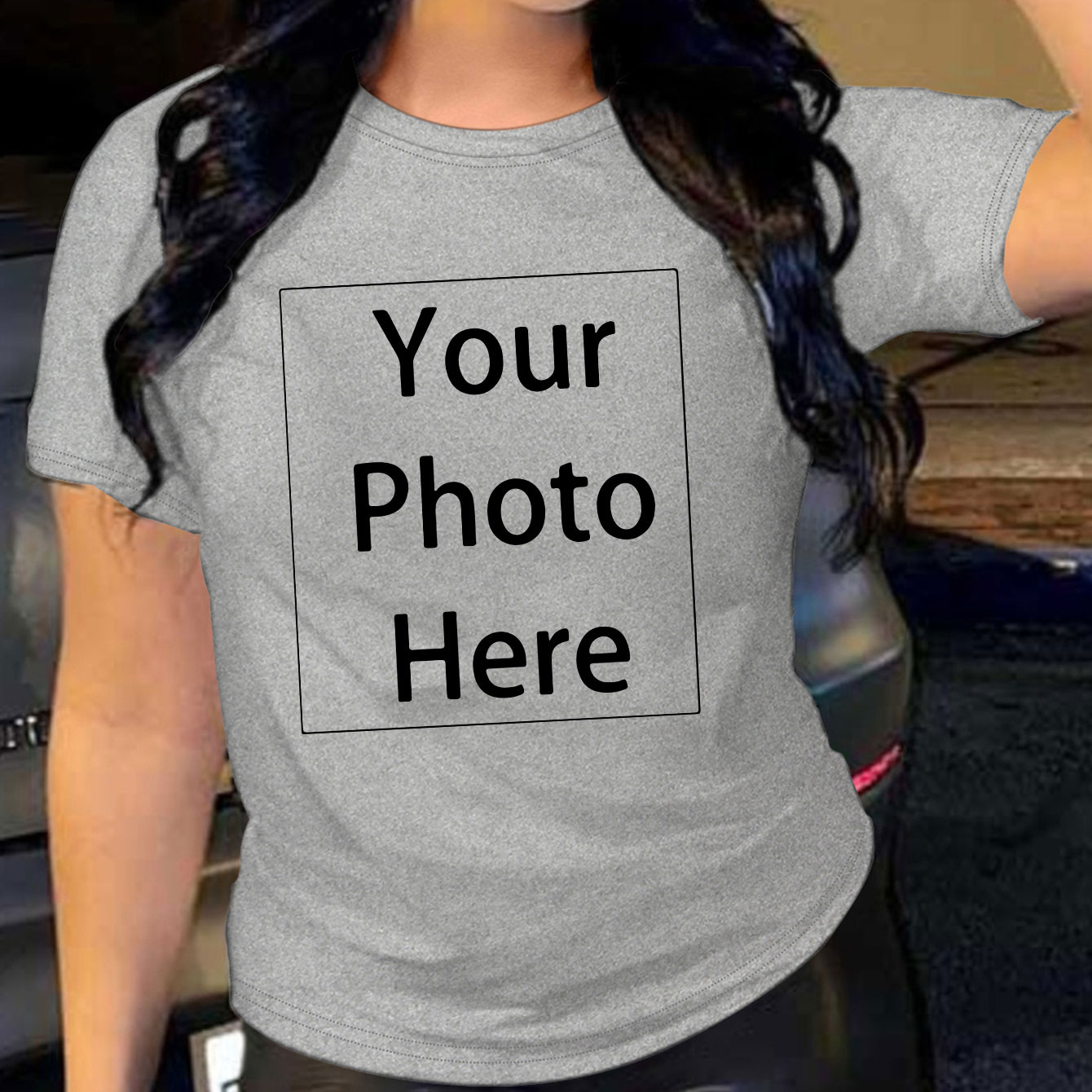 

Plus Size Your Photo Here Print T-shirt, Casual Short Sleeve Crew Neck Top For , Women's Plus Size Clothing