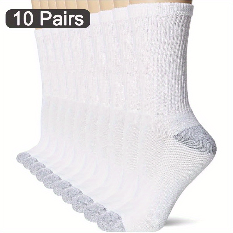 

10 Pairs Of Unisex Cotton Crew Socks, Comfy & Breathable Socks, For Daily And Outdoor Wearing