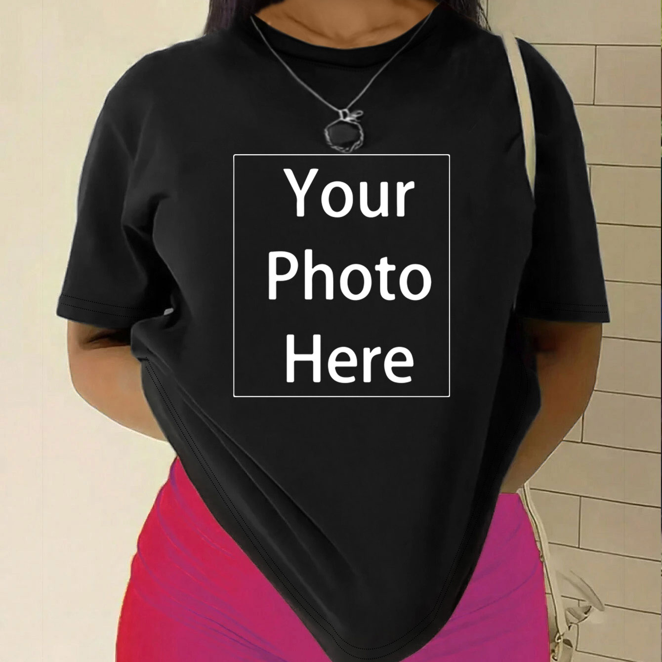 

Plus Size Your Photo Here Print T-shirt, Casual Short Sleeve Crew Neck Top For , Women's Plus Size Clothing