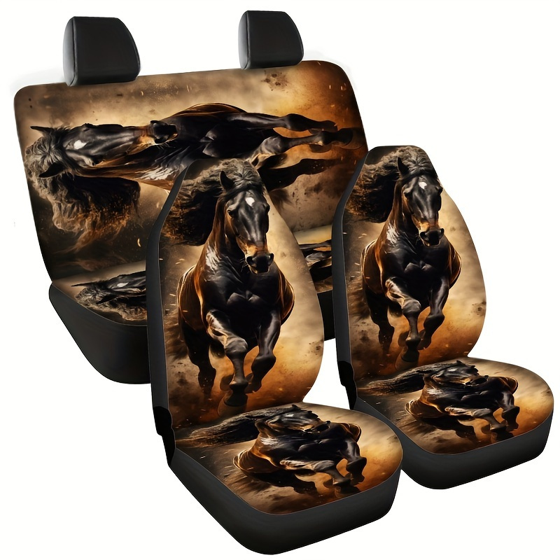

Cool Pattern Black War Horse Car Seat Cover - Universal Fit For Front And Rear Seats, Aesthetic Design