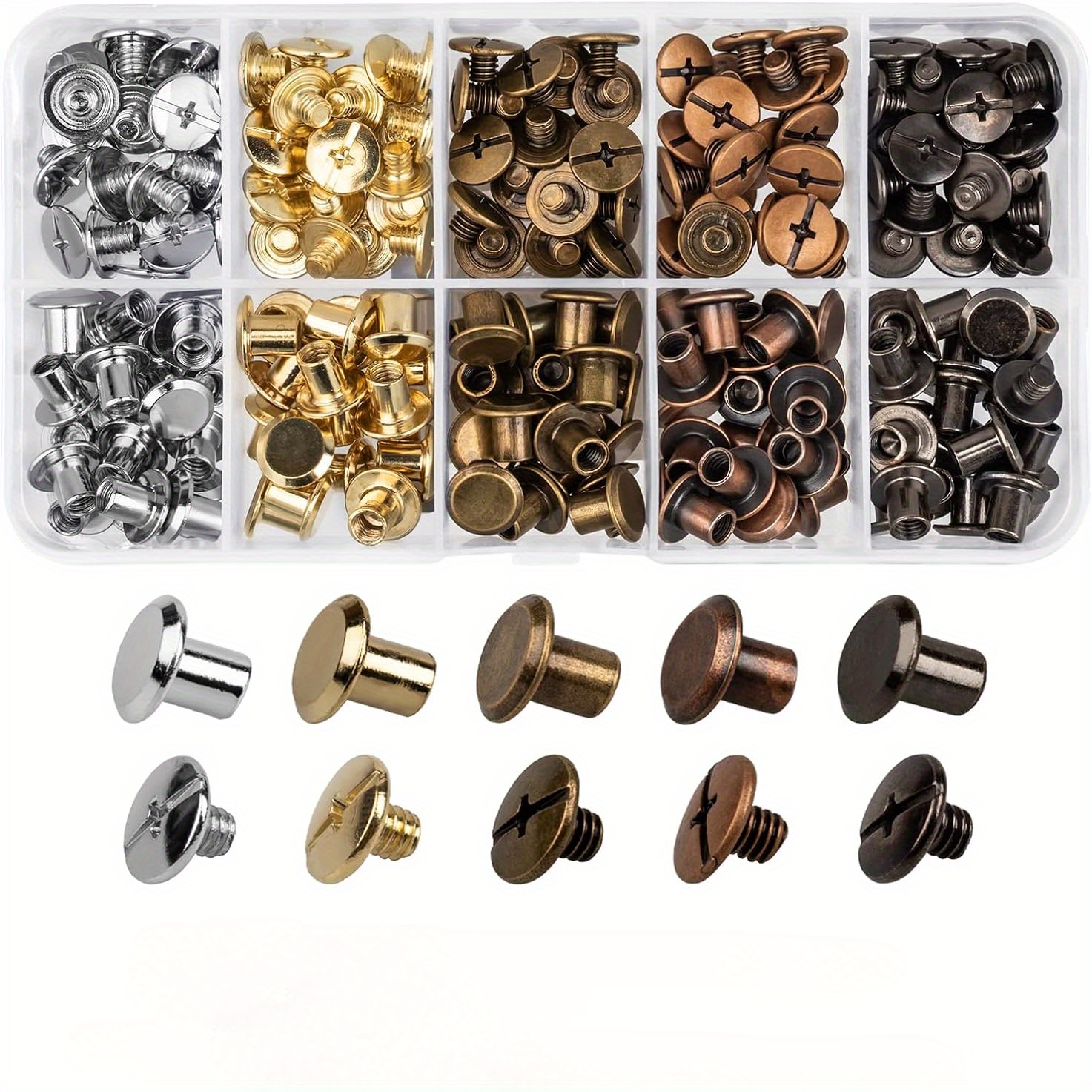 

150 Ensembles de Vis à Rivets pour la Fabrication de Similicuir 7/20 Pouces, 5 Couleurs de Rivets en Similicuir, Vis pour l'Artisanat DIY en Similicuir