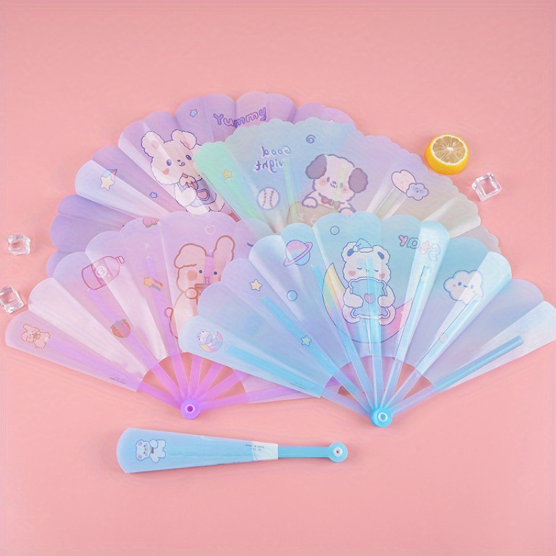 Cute Folding Cartoon Fans, Summer Mini Portable Plastic Hand Fans, Handheld Round -bone Fans, Portable Hand-cranked Fans For, Creative Summer Small Gifts (random Colors)