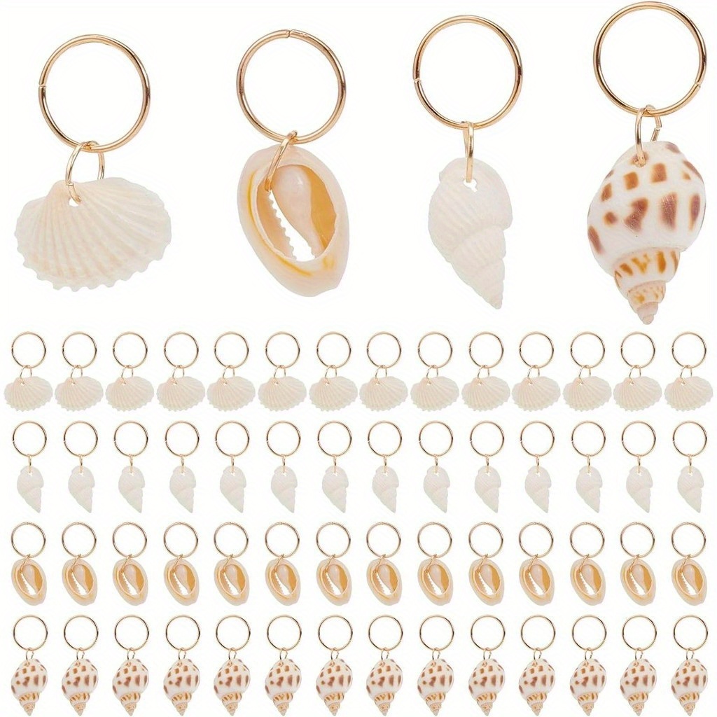 TEMU 60pcs Seashell Conch Dreadlock Rings Charms Vintage Hair Braiding Decor Summer Beach Style Hair Ornaments Decorative Dreadlock Hair Clips Charm For Women Men Dreadlock Additions