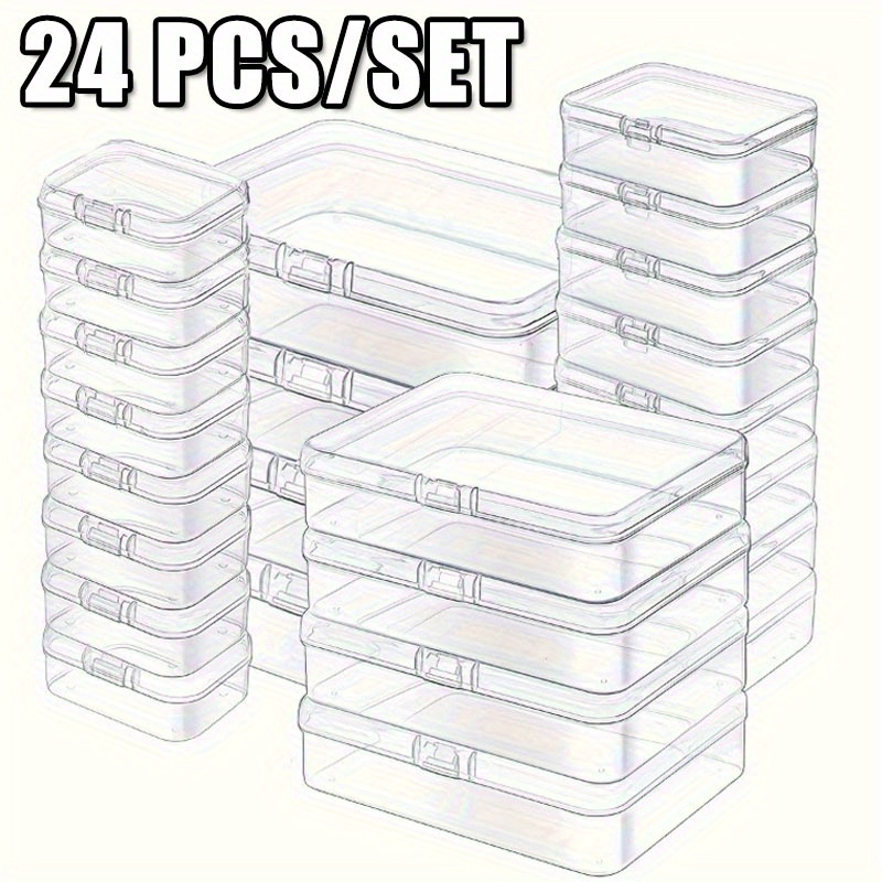 

24pcs/set Plastic Clear Storage Box, Rectangular Mini Container For Jewelry, Beads, Buttons, Seeds, Small Items, Diy Art Craft Accessories Organizer, Multifunctional Sorting Box With Lid