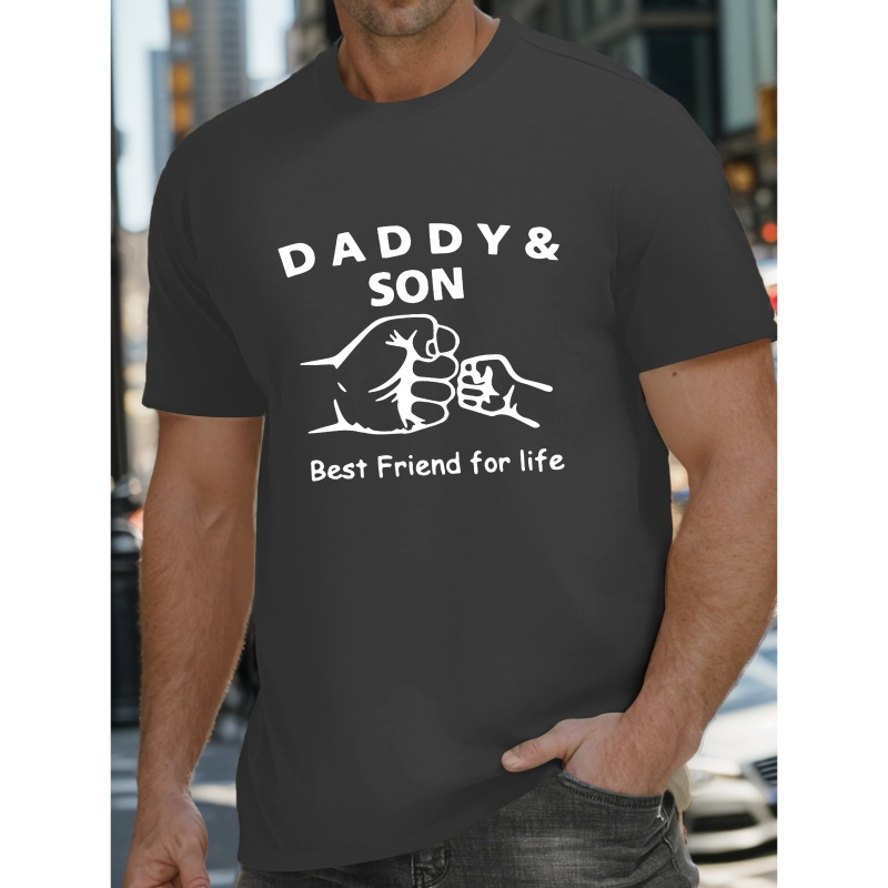 

Daddy & Son Print Tee Shirt, Tees For Men, Casual Short Sleeve T-shirt For Summer