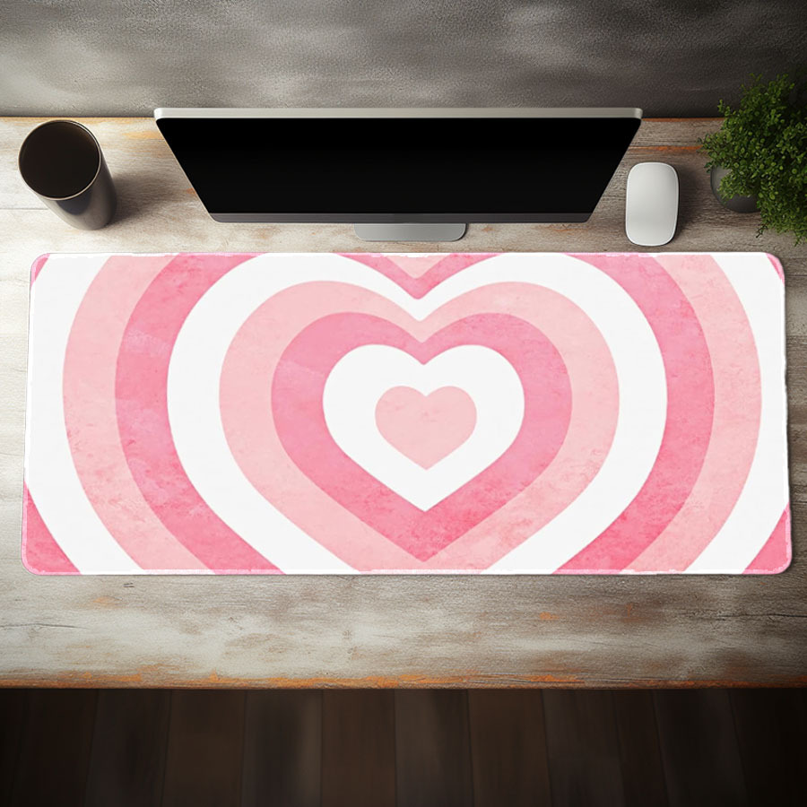 

Pink And White Heart Pattern Xxl Large Mouse Pad Non Slip Computer Desk Mat, Computer Hd Keyboard Pad Rubber Base Stitched Edge, Mouse Pad Desk Mat For Home Office