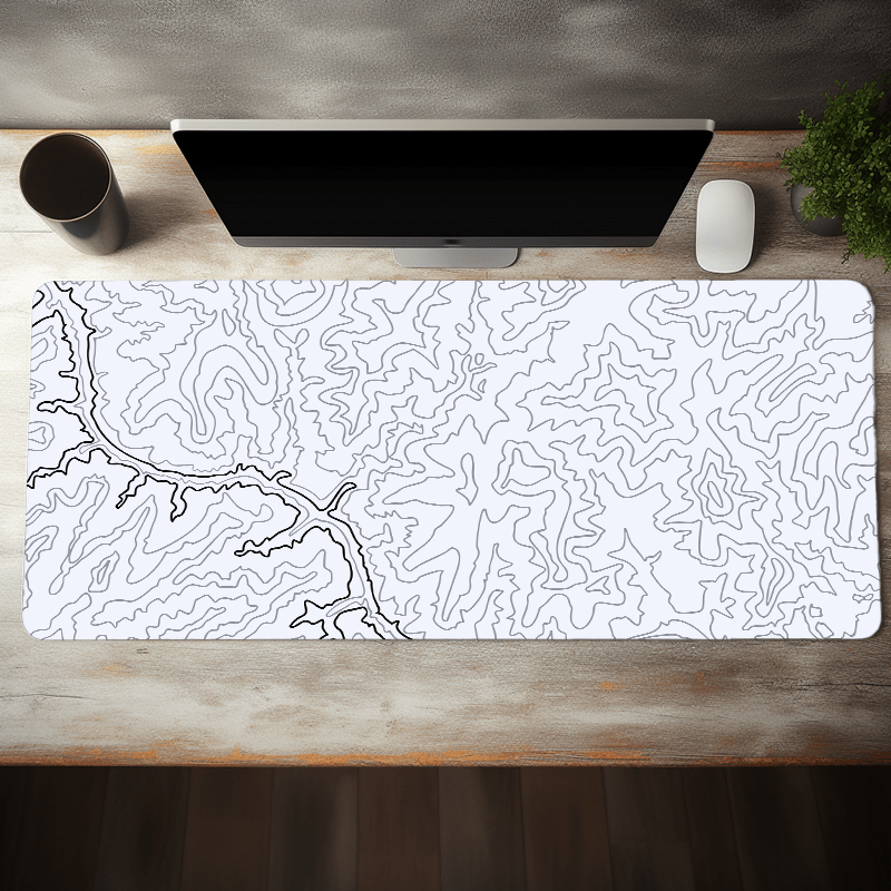 

White Topographic Line Abstract Xxl Large Gaming Mouse Pad, Non Slip Computer Desk Mat, Computer Hd Keyboard Pad Rubber Base Stitched Edge, Mouse Pad Desk Mat For Game Home Office Men Women