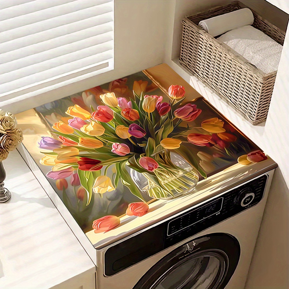 

1pc, Colorful Tulips Dish Drying Pad, Washing Machine Dust Cover Mat, Countertop Absorbent Pad, Washstand Drain Mat, Washstand Cup Mat, Kitchen Accessories, Bathroom Accessories