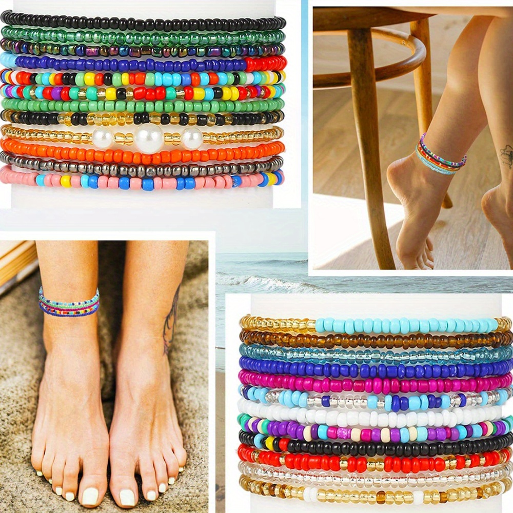

17pcs/set Bohemian Style Multicolor Beaded Surf Anklet For Women Travel Decoration