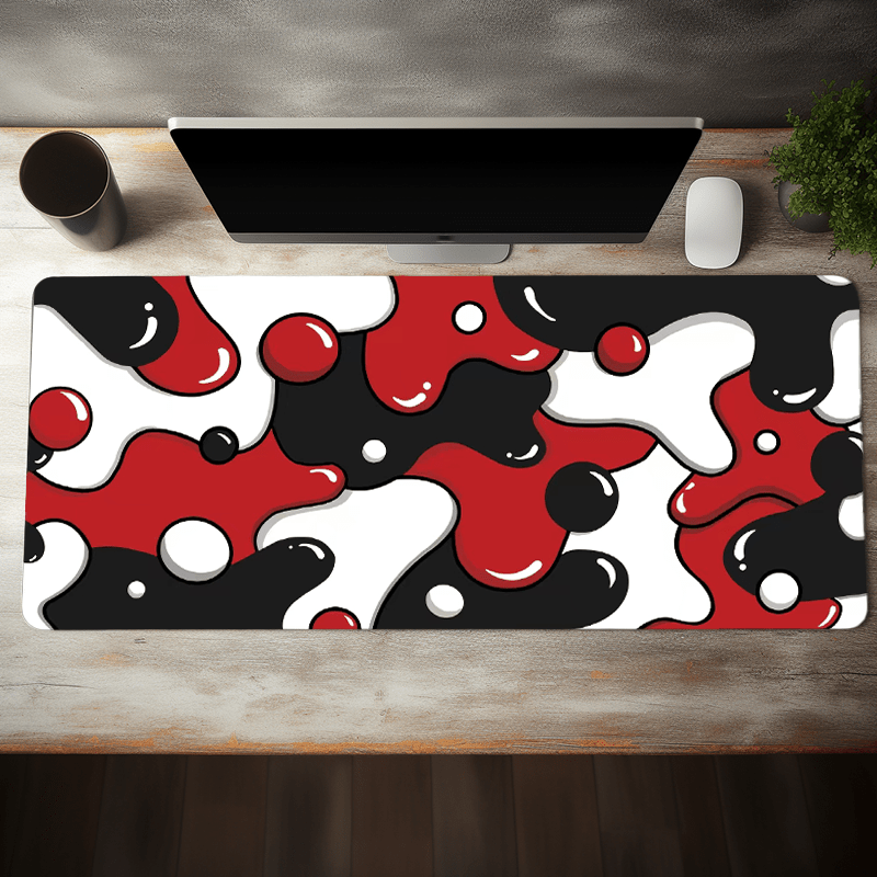 

Red And White Abstract Fluid Large Gaming Mouse Pad, Non Slip Computer Desk Mat, Computer Hd Keyboard Pad Rubber Base Stitched Edge, Mouse Pad Desk Mat For Home Game Office