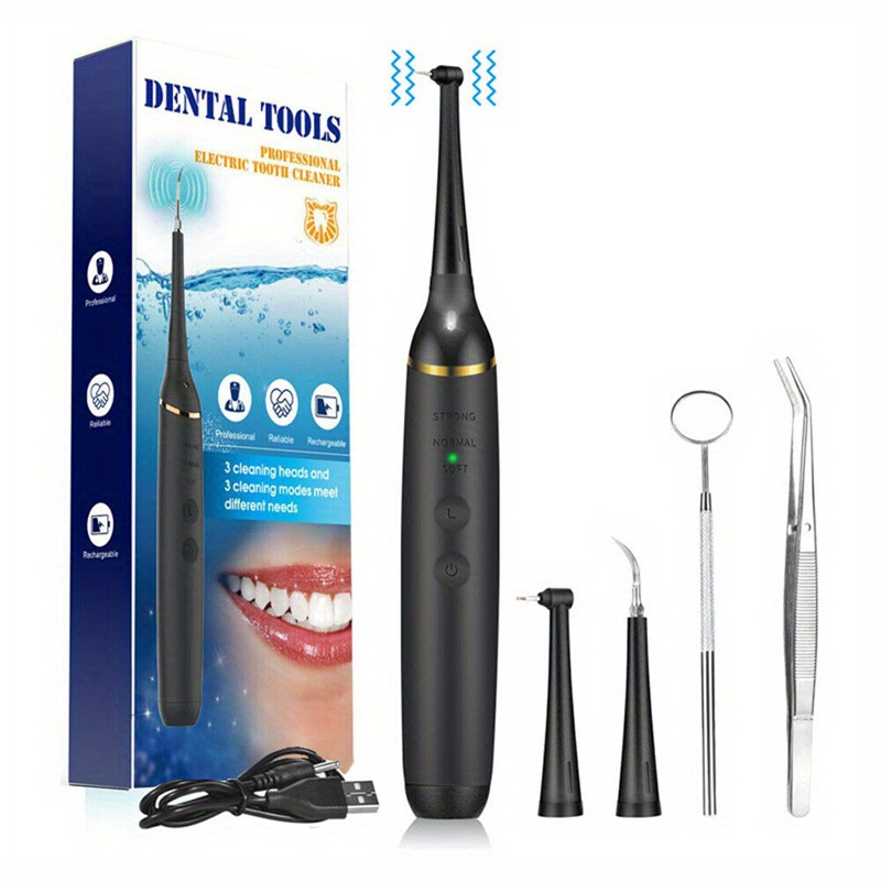 

Electric Cleaning Kit With Led Light, Teeth Tool, 3 Modes, 3 Heads, 20cm Portable, Rechargeable Tooth Cleaner With Stainless Steel Picks For Oral Care Father's Day Gift