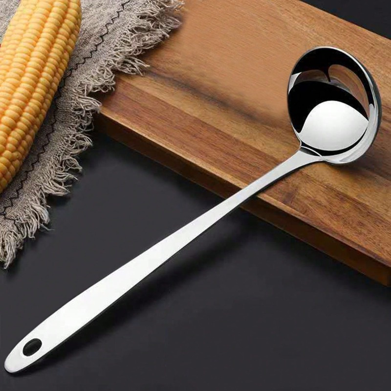 

1pc Stainless Steel Spoon, Minimalist Silvery Soup Ladle, Soup Spoon, Hot Pot Spoon For Home Kitchen Restaurant, Kitchen Utensils, Kitchen Supplies