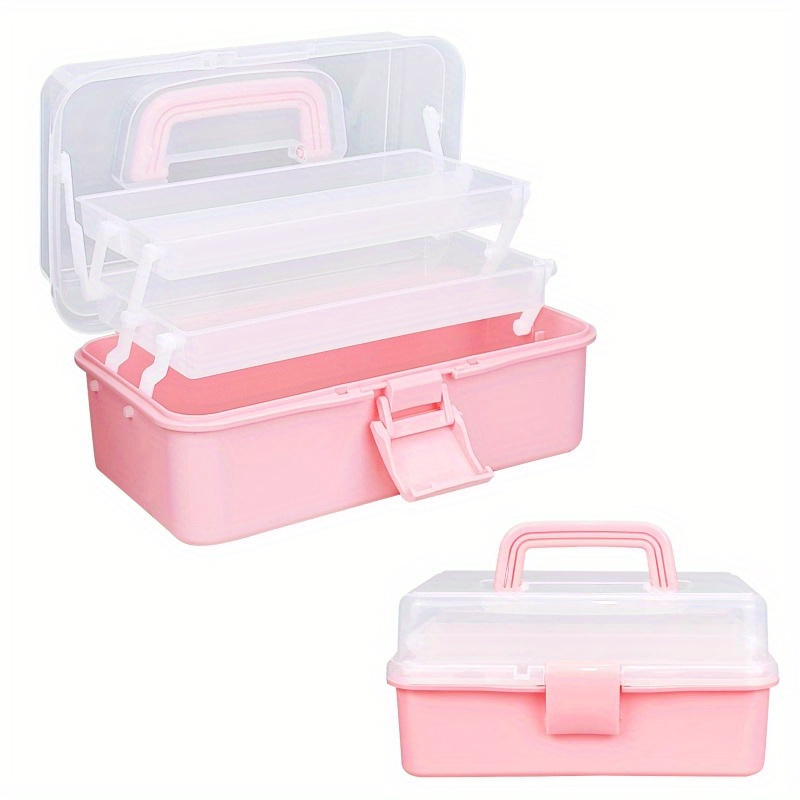 

1 Pack 3-layers Foldable Storage Box For Diy Beads, Durable Pp Craft Organizer, Portable Diy Beads & Sewing Supplies Container, Multi-function Art Tools Case With Round Corners And Sturdy Hinge