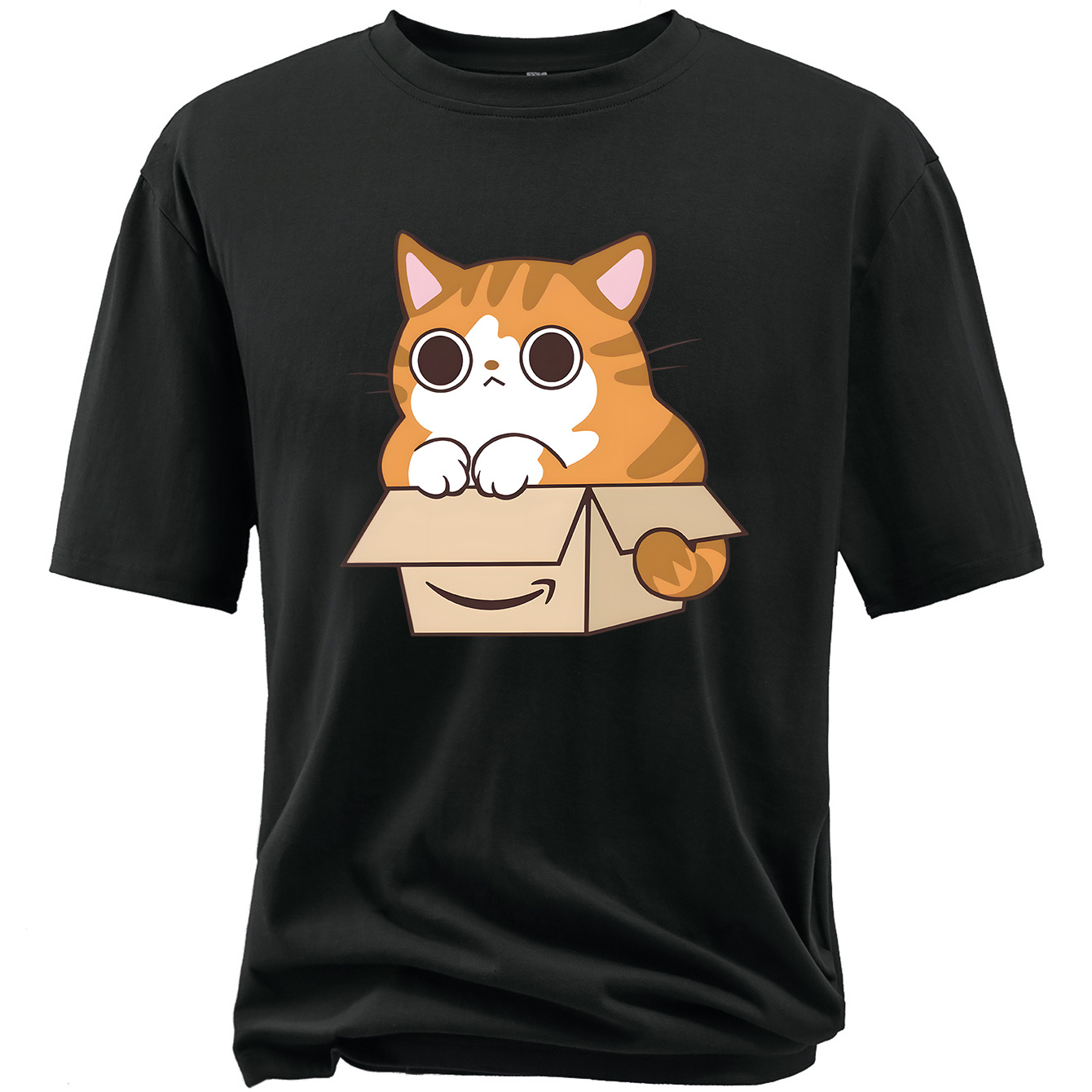 

Plus Size T-shirt For Males, Cute Cartoon Cat Graphic Print Short Sleeve Tees For Big & Tall Males, Outdoor Sports Top