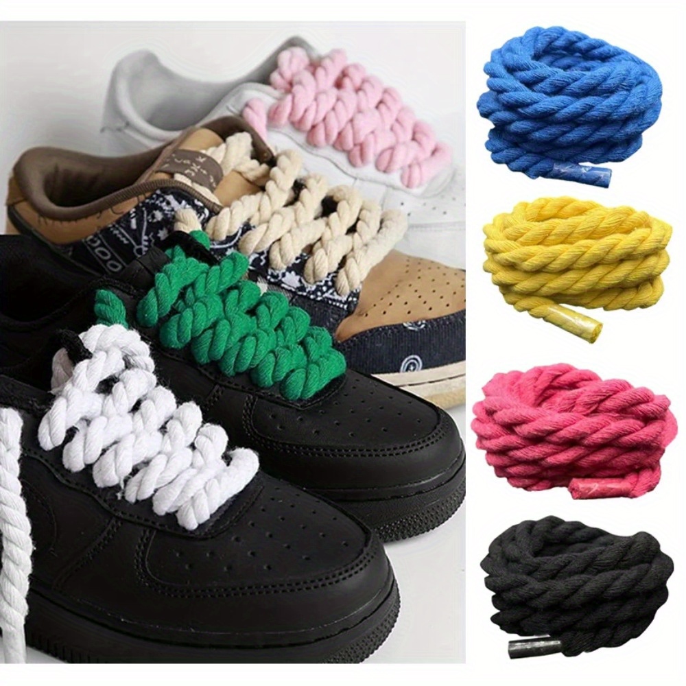 

1pair Bold Shoelaces, Retro Diy Linen Cotton Braided Shoelaces, Low-top Canvas Solid Color Shoelaces For Women And Men