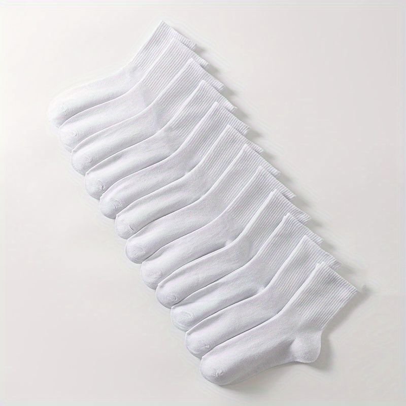 

10 Pairs Solid All-match Socks, Simple & Comfy Unisex Mid Tube Socks, Women's Stockings & Hosiery