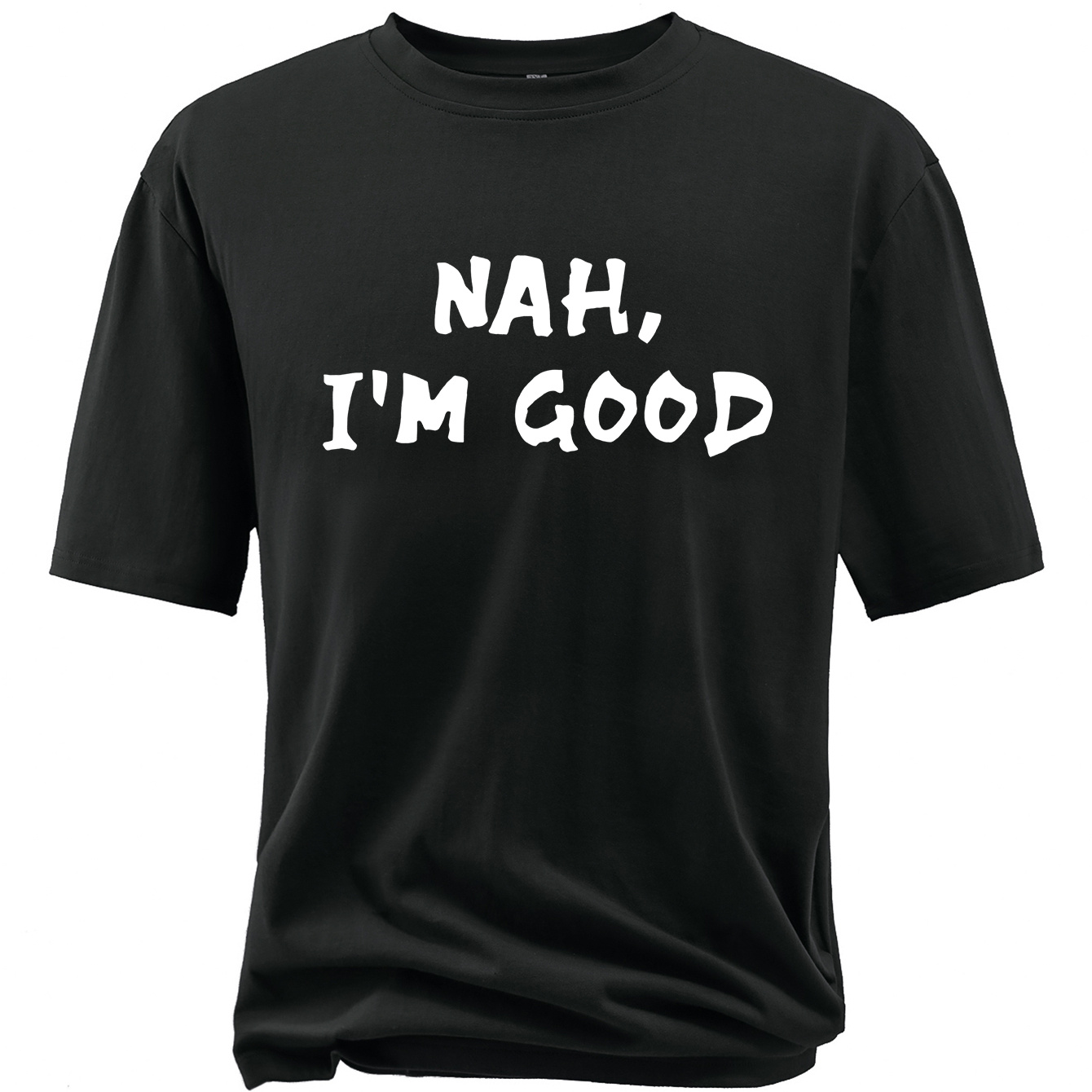 

Plus Size T-shirt For Males, "nah, I'm Good" Graphic Print Short Sleeve Tees For Big & Tall Males, Outdoor Sports Cotton Top