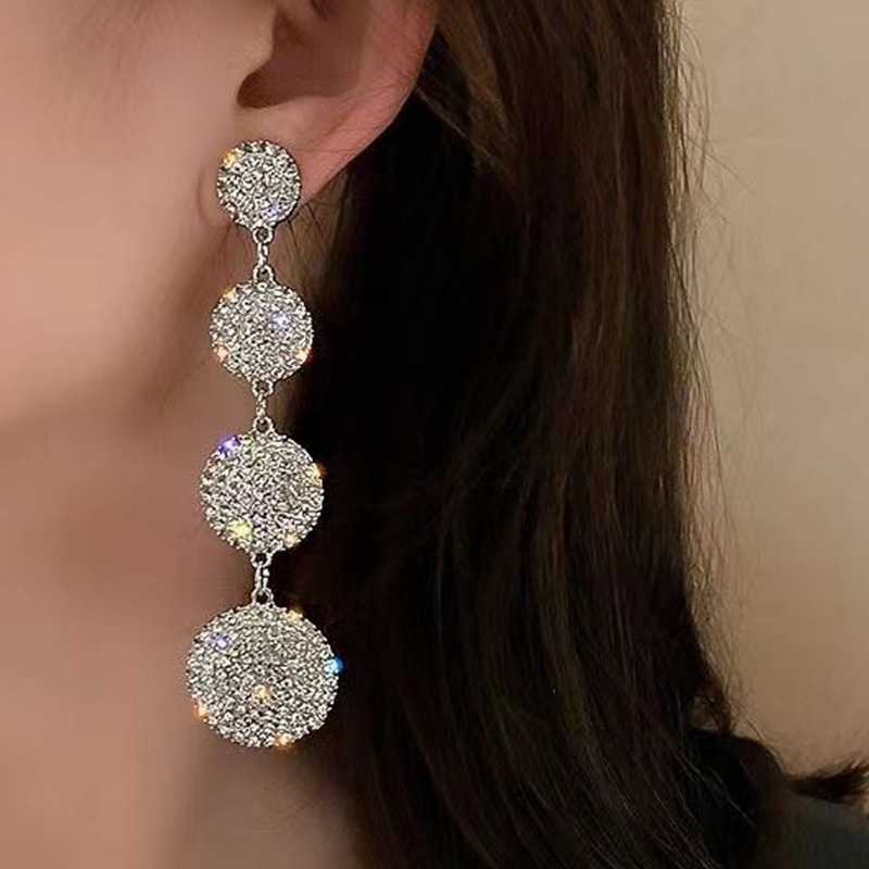 

Elegant Geometric Long Dangle Earrings With Sparkling Rhinestones - Vintage-inspired Fashion Accessory For Women, Everyday & Vacation Wear