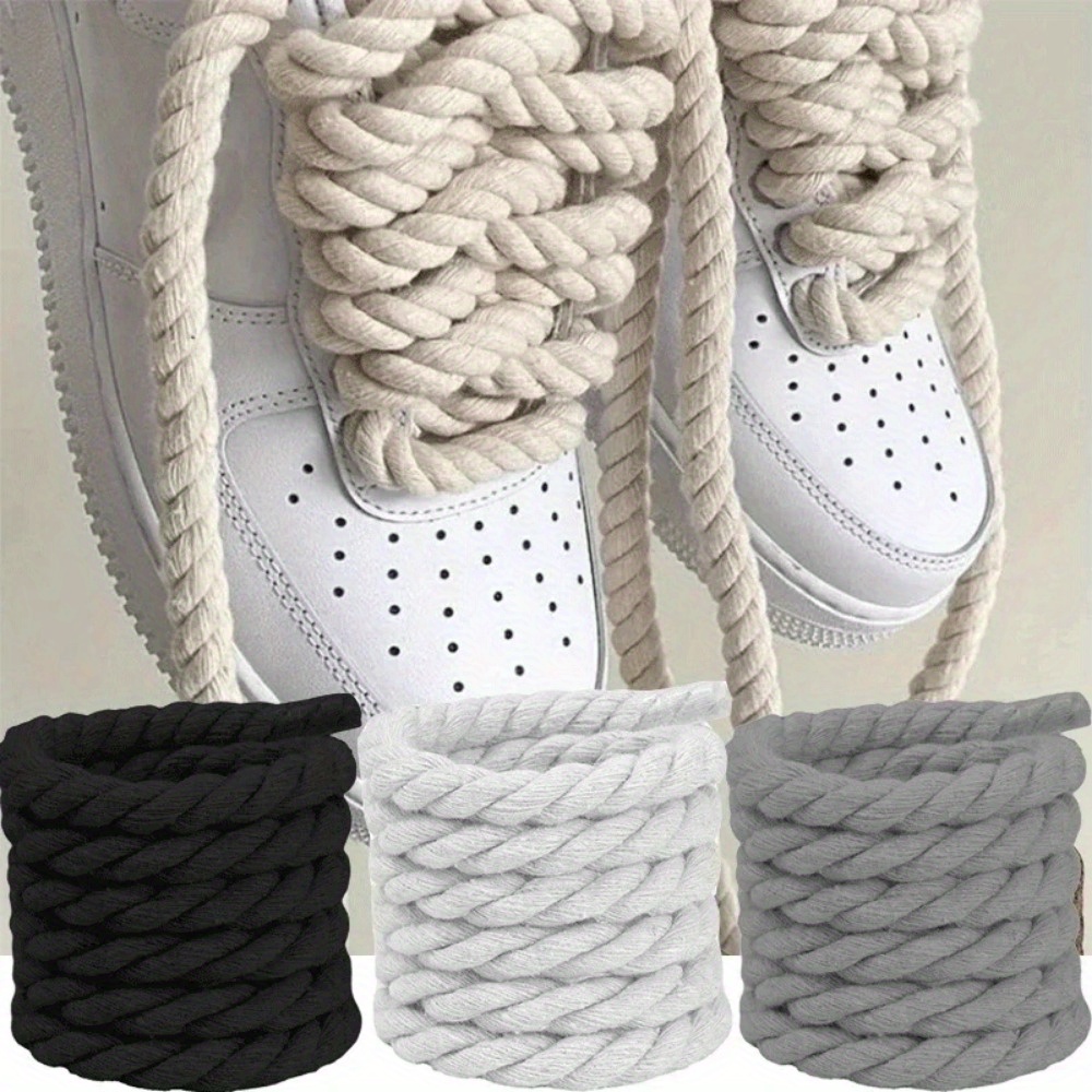 TEMU 1pair Handwoven Cotton Hemp Rope Shoelaces, Thickened Shoelaces For Canvas Shoes, Bold Weaving Shoelaces For Sports Shoes