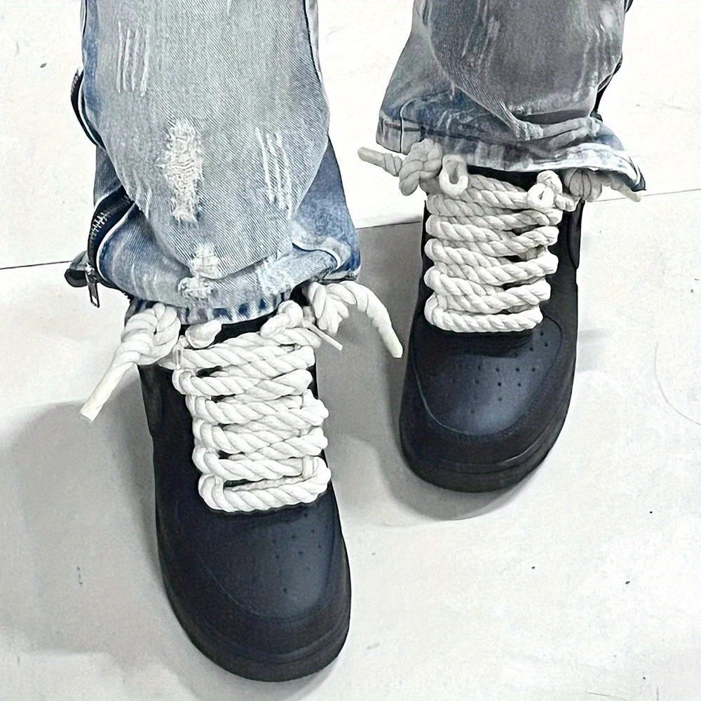 1pair Handwoven Cotton Hemp Rope Shoelaces, Thickened Shoelaces For Canvas Shoes, Bold Twisted Thread Weaving Shoelaces For Sports Shoes