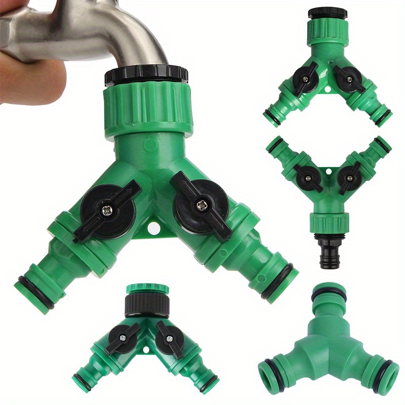 

1pc 2-way Garden Hose Y Connector With On/off Valve, 1/2" & 3/4" Female Thread, Quick Joint Water Splitter Kit, Plastic Tap Adapter For Efficient Watering, Green