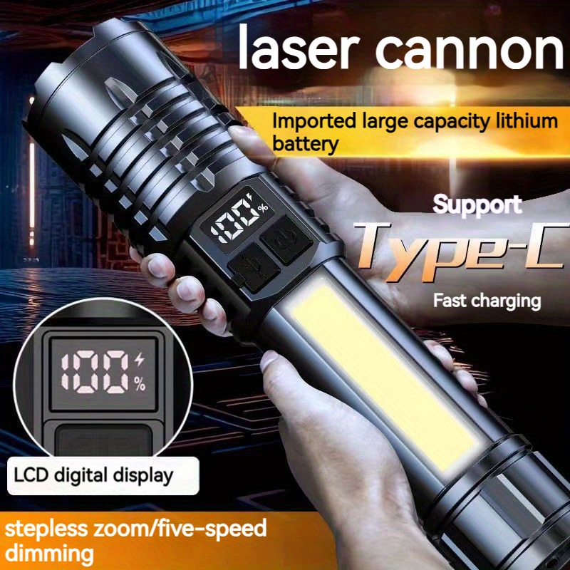 

Super Bright Xhp70 Powerful Led Flashlight, Power Bank Torch Light, Usb Rechargeable Camping Flashlight With Cob Lamp