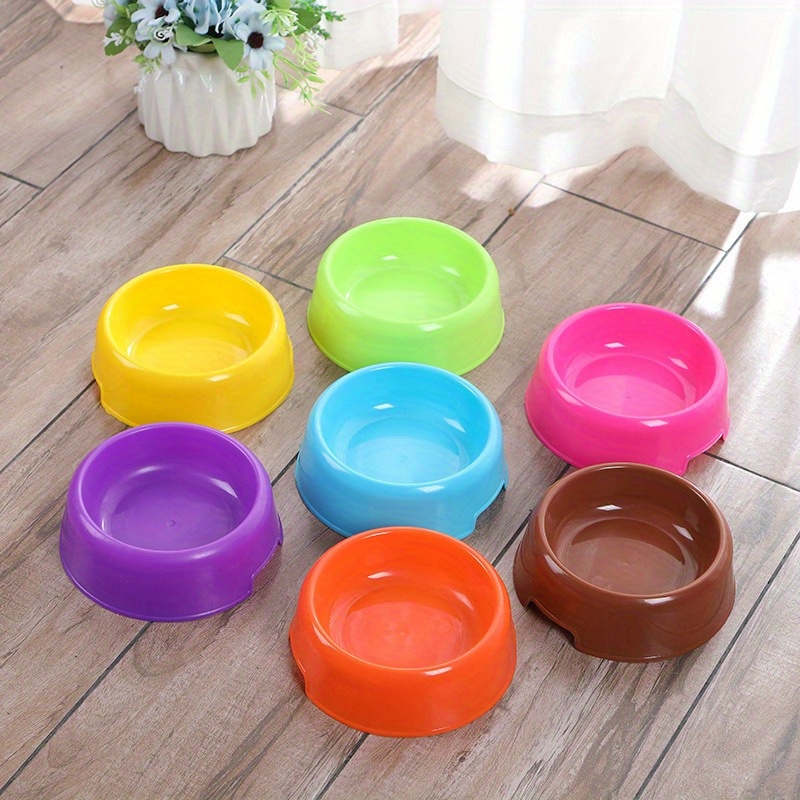 

5pcs Mixed Color Dog Food Bowls, Plastic Round Dog Feeding Drinking Basin With Non-slip Base