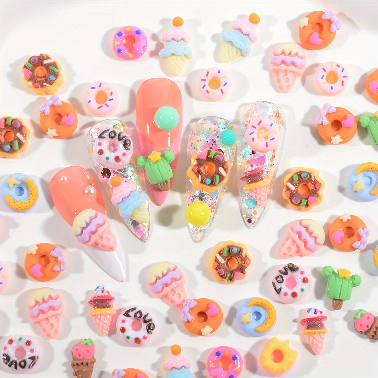 

50pcs Kawaii Mini Ice Cream Donut Nail Art Charms, Colorful 3d Diy Decoration Charms For Nails, Manicure Design Embellishments Nail Art Supplies For Women And Girls