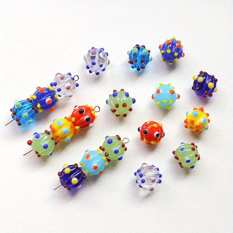 

10pcs Handcrafted Glass Beads, Assorted Colors, Polka Dot Lampwork Beads For Diy Jewelry, Earrings, Necklaces Making Supplies