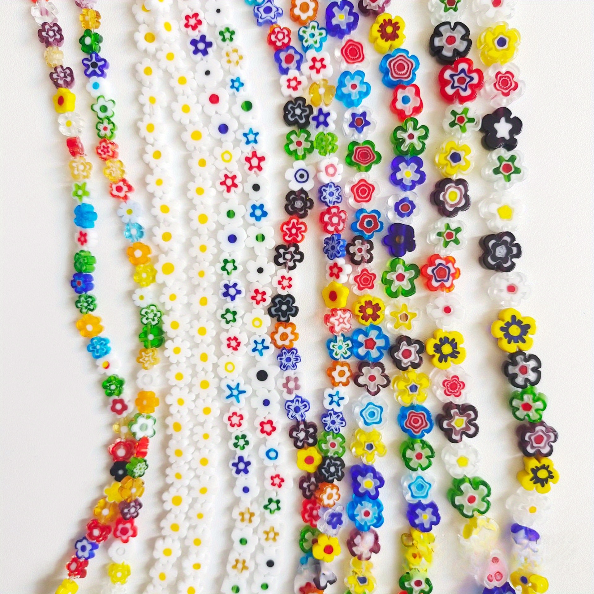 

Floral Glass Beads, Daisy Pattern, Diy Craft Jewelry Supplies, Multicolor Loose Beads For Bracelet Necklace Making