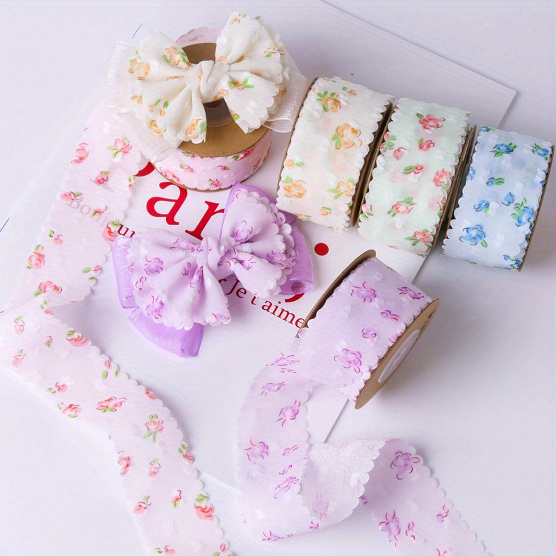 

Floral Double Layer Mesh Ribbon With Polka Dots For Diy Hair Accessories, Gift Wrapping, Cake Decoration, Butterfly Bow Material - Available In Beige, Pink, Blue, Green, Purple - 100cm/39.37in Length