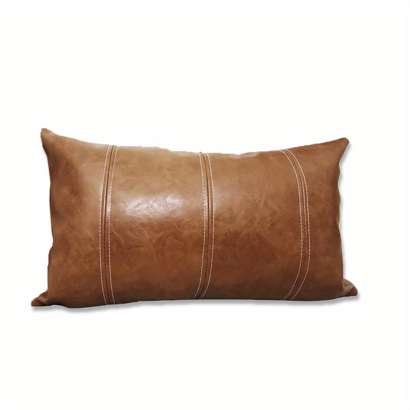 1pc, Faux Leather Throw Pillow Covers Thick Brown Large Decorative Modern Boho Farmhouse Bedroom Living Room Square Cases For Couch Bed Sofa