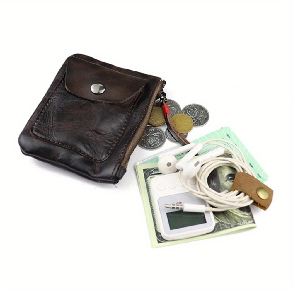 

Top Layer Cowhide Zipper Wallet, Retro Vegetable Tanned Card Holder, Compact Slim Design Spacious Card Holder