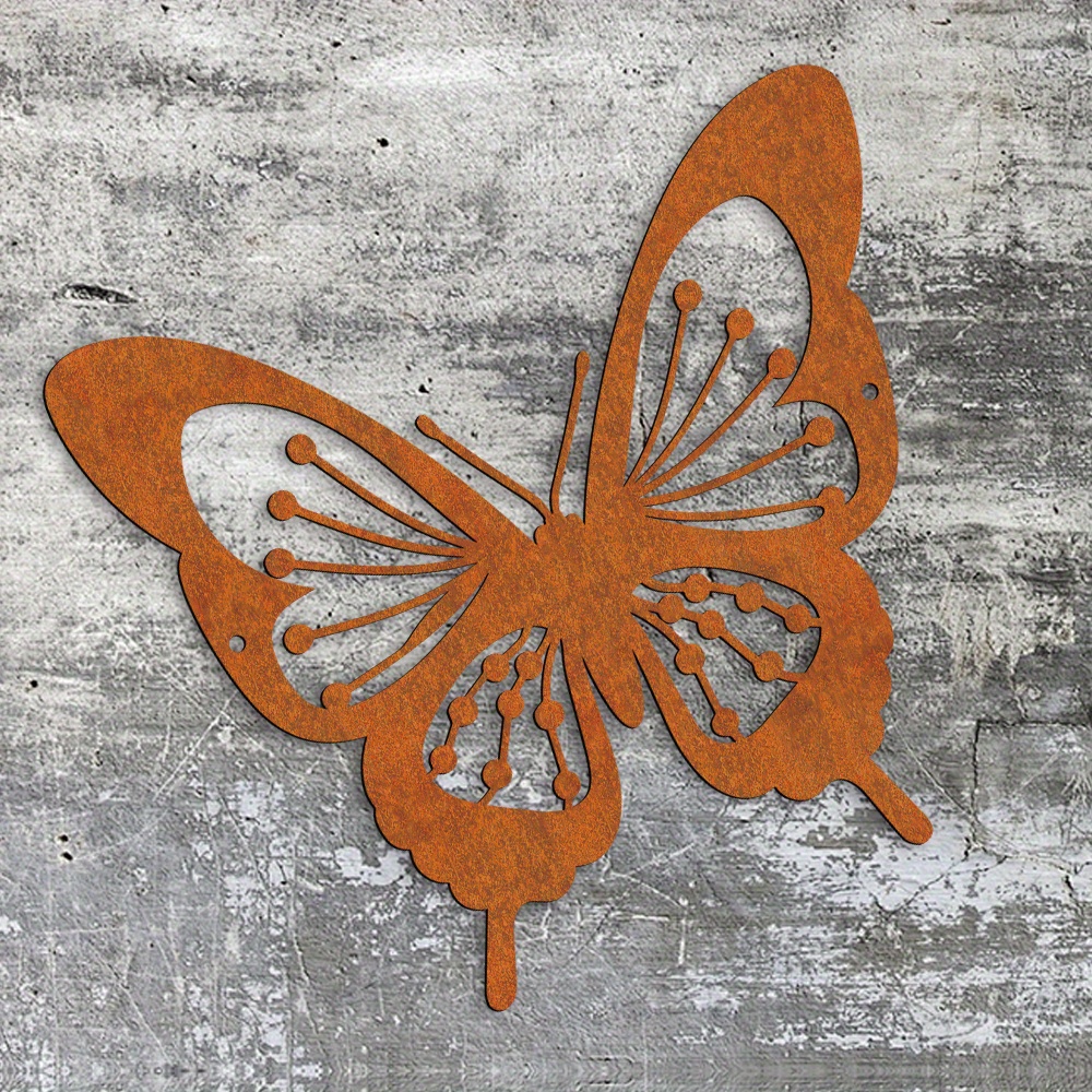 

1pc Hollow Butterfly Design Brown Metal Wall Art, Modern Outdoor Yard Sign For Home Decoration, Hanging Garden Decor, Wall Mount Iron Art Decoration Sculptures