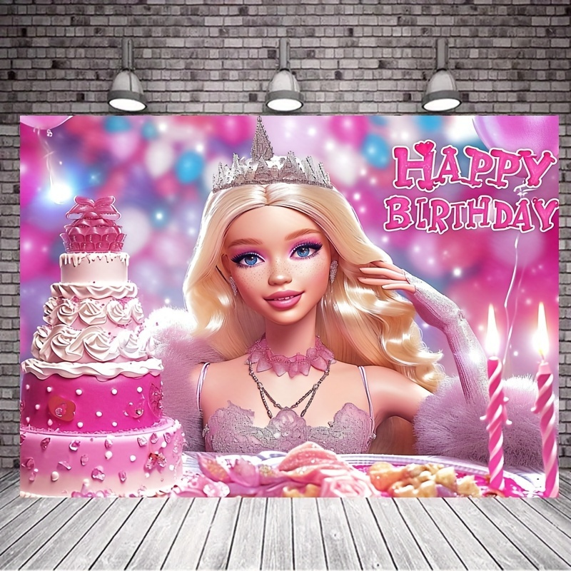 

1pc Pink Rhinestone Photography Vinyl Photo Background Backdrops Happy Birthday Banner Fit For Pink Women Birthday Party Decoration