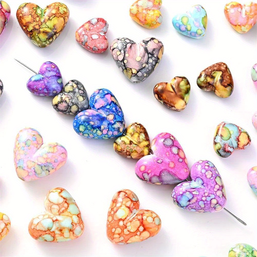

30/10pcs 15/21mm Acrylic Colorful Bandhnu Painting Heart Beads Loose Spacer Beads For Jewelry Making Diy Earrings Keychain Handmade Accessories