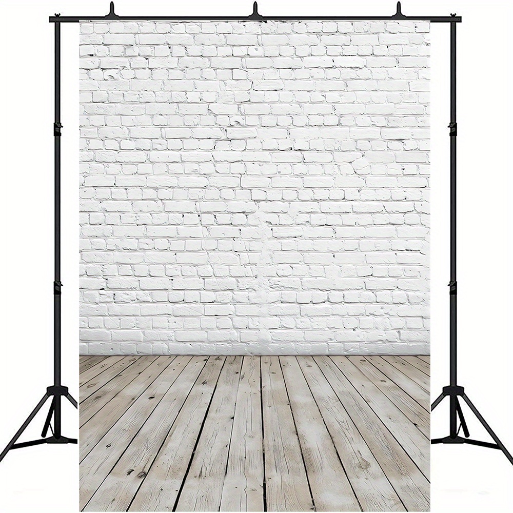 

1pc, Wood Floor White Brick Wall Photography Backdrop, Vinyl, Wedding Engagement Party Bridal Shower Birthday Party Decoration Cake Table Banner Portrait Shoot Photo Booth Props